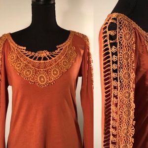 Mondreno Orange Cotton & Lace Shirt Size M